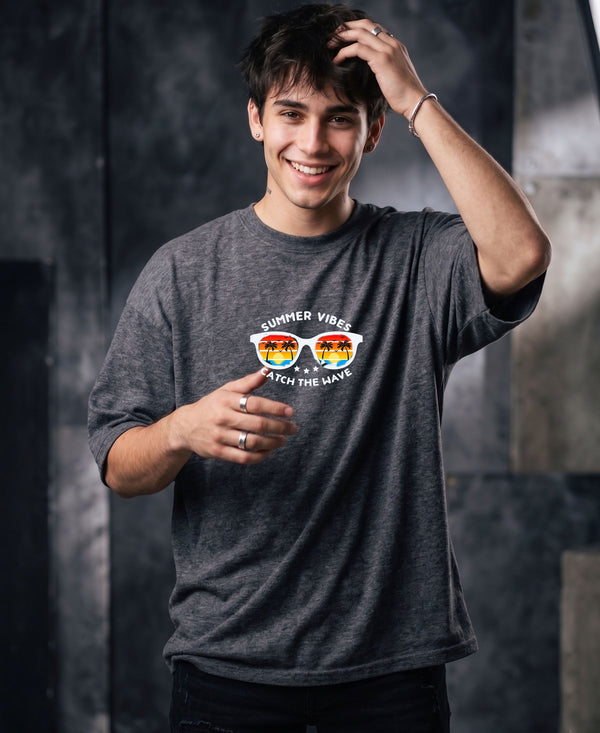 T.T. Men Oversized Graphic Printed T-Shirt Anthra Melange