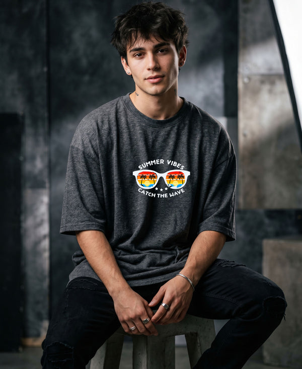 T.T. Men Oversized Graphic Printed T-Shirt Anthra Melange