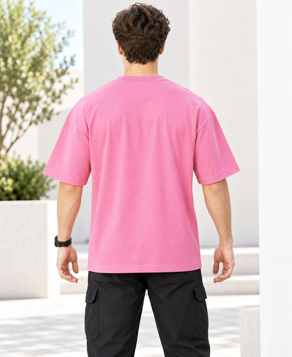 T.T. Men Oversized Fit Cotton Round Neck |Soft Breathable Fabric | Street , Casual & Outdoor Wear TeesBaby Pink