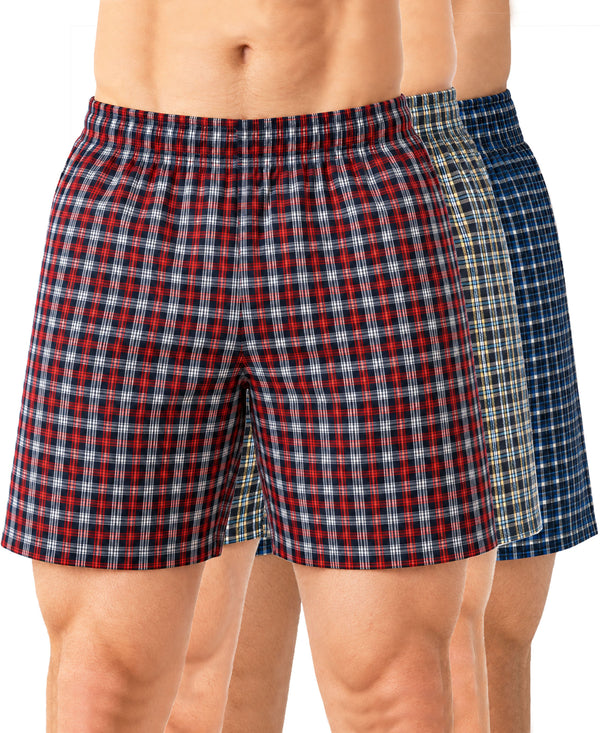 T.T. Men Checked Cotton Poly Woven Boxer Shorts Pack Of 3 Maroon,Yellow,Navy