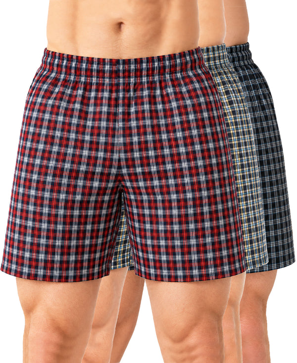 T.T. Men Checked Cotton Poly Woven Boxer Shorts Pack Of 3 Maroon,Yellow,Black
