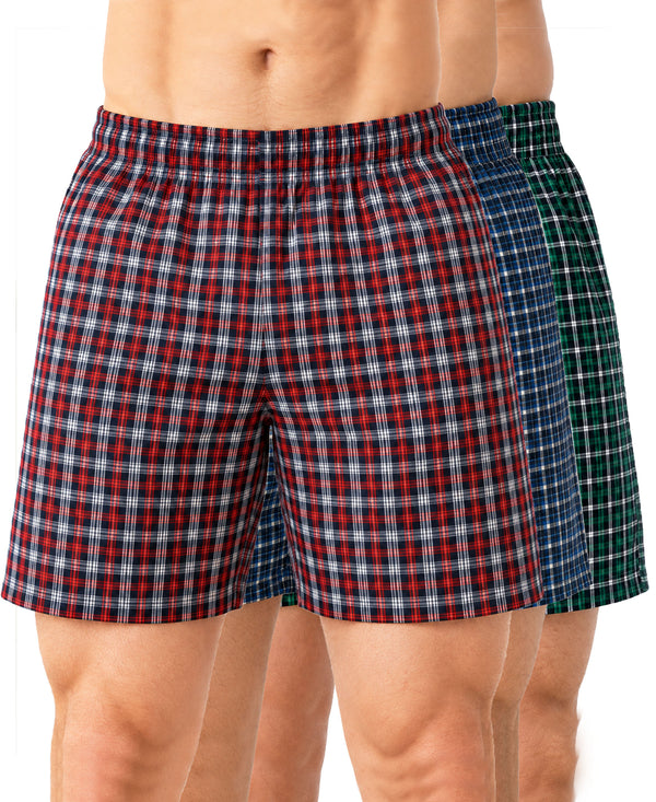 T.T. Men Checked Cotton Poly Woven Boxer Shorts Pack Of 3 Maroon,Navy,Green