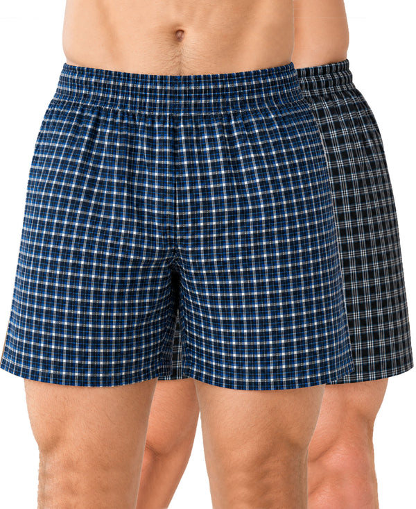 T.T. Men Checked Cotton Poly Woven Boxer Shorts Pack Of 2 Navy,Black