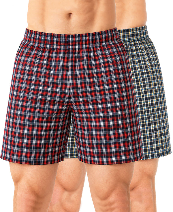 T.T. Men Checked Cotton Poly Woven Boxer Shorts Pack Of 2 Maroon,Yellow