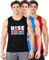 T.T. Men Cool Cotton Printed Regular Fit Round Neck Muscle Tees|Pack Of 3|Black,Blue,Red