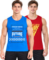 T.T. Men Cool Cotton Printed Regular Fit Round Neck Muscle Tees|Pack Of 2|Blue,Red