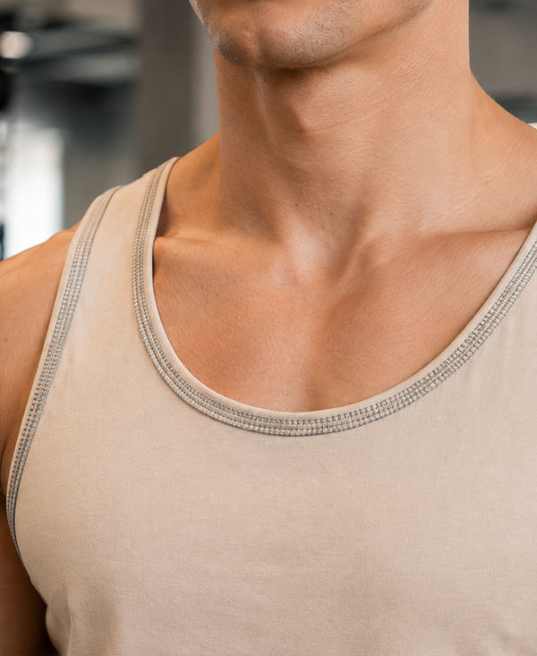 T.T. MenPremium Pure Cotton Gym Vest|Tan