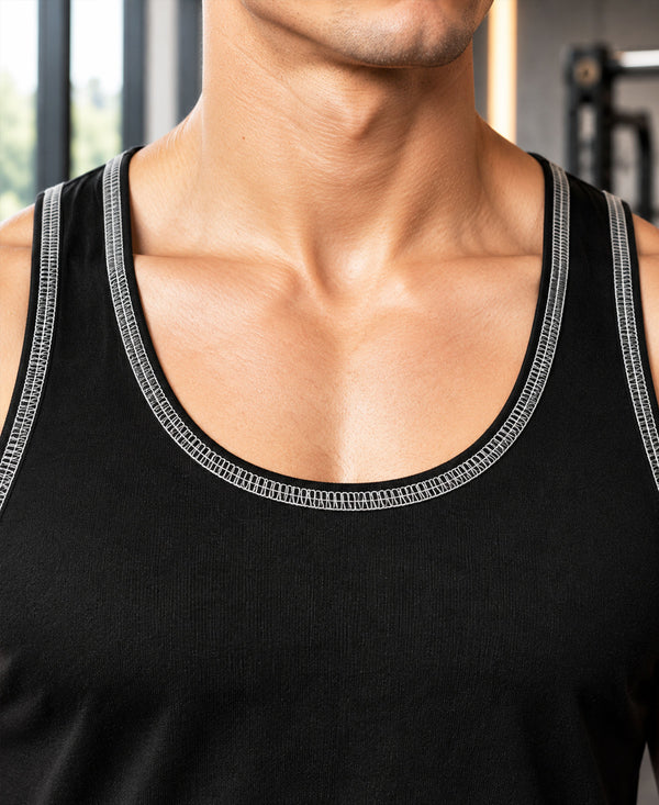 T.T. MenPremium Pure Cotton Gym Vest|Black