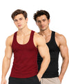 T.T. Men|Desire Premium Gym Vest|Pure Cotton|Rib Fabric|Moisture-Wicking, Breathable & Stretchable Sleeveless Undershirt| Ideal For Gym, Sports & Daily Wear|Pack Of 2|Black,Maroon