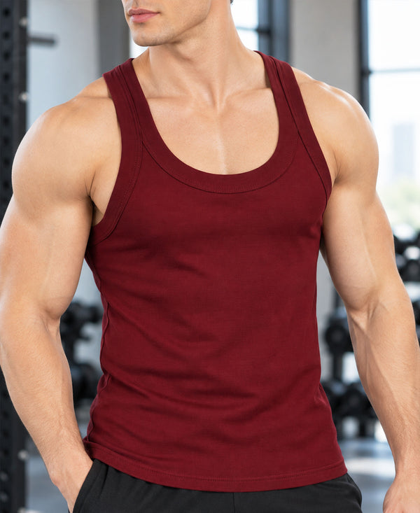 T.T. Men|Desire Premium Gym Vest|Pure Cotton|Rib Fabric|Moisture-Wicking, Breathable & Stretchable Sleeveless Undershirt| Ideal For Gym, Sports & Daily Wear|Maroon