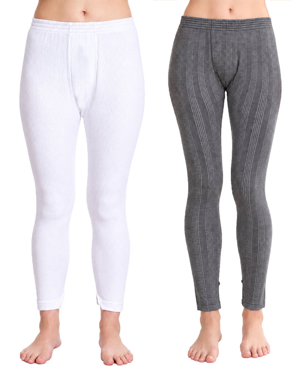 T.T. Women Hotpot Elite Pyjama Thermal Pack Of 2- White,Anthra Melange