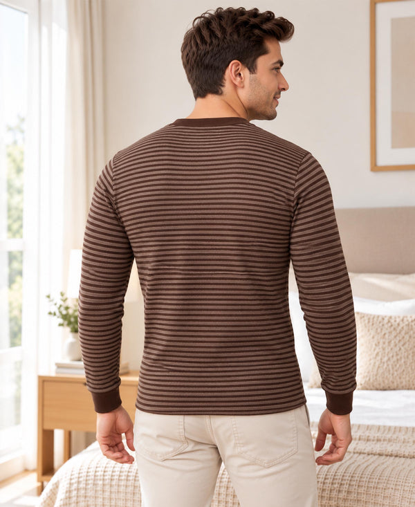 T.T. Mens Slim FitSolid Hotpot Designer Thermal Top Brown