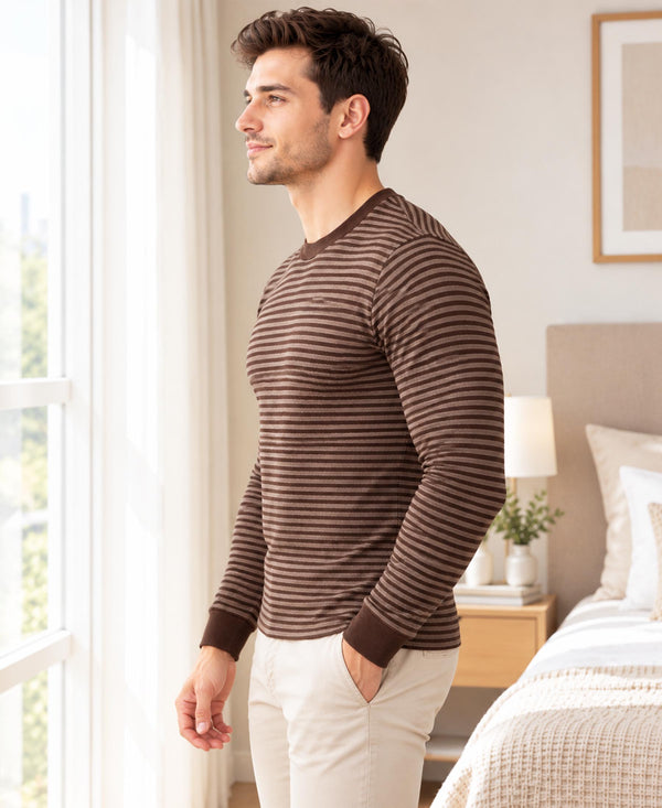 T.T. Mens Slim FitSolid Hotpot Designer Thermal Top Brown
