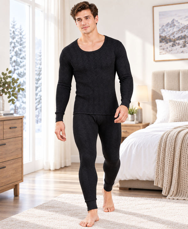T.T. Men Hotpot Elite Light Weight , Super Warm With Polyfill Sandwich Technology Thermal Set - Black