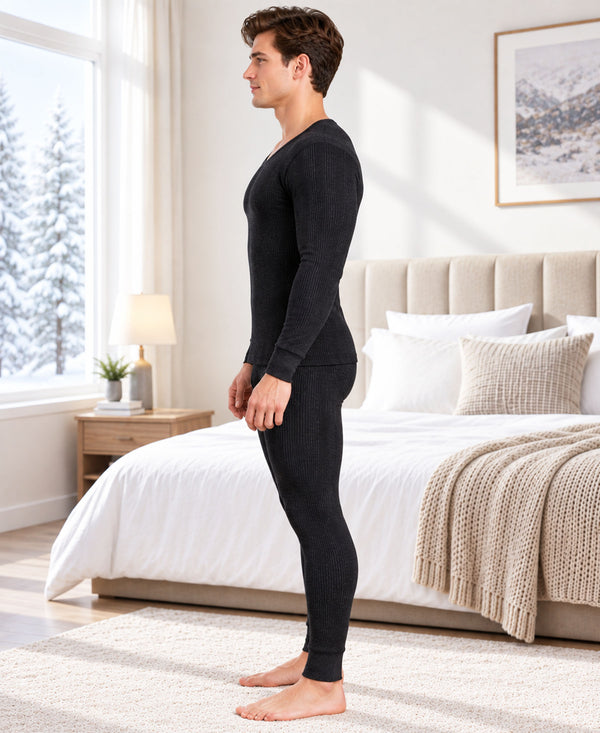 T.T. Men Hotpot Elite Light Weight , Super Warm With Polyfill Sandwich Technology Thermal Set - Black