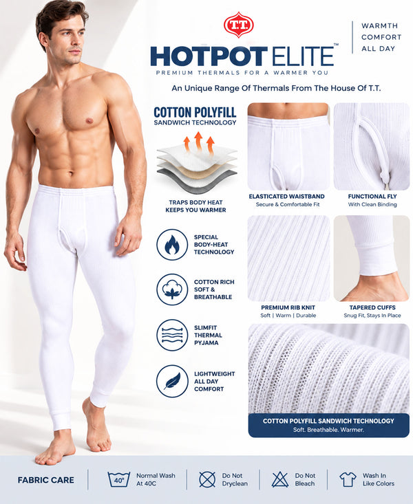 T.T. Men Hotpot Elite Pyjama Thermal - White