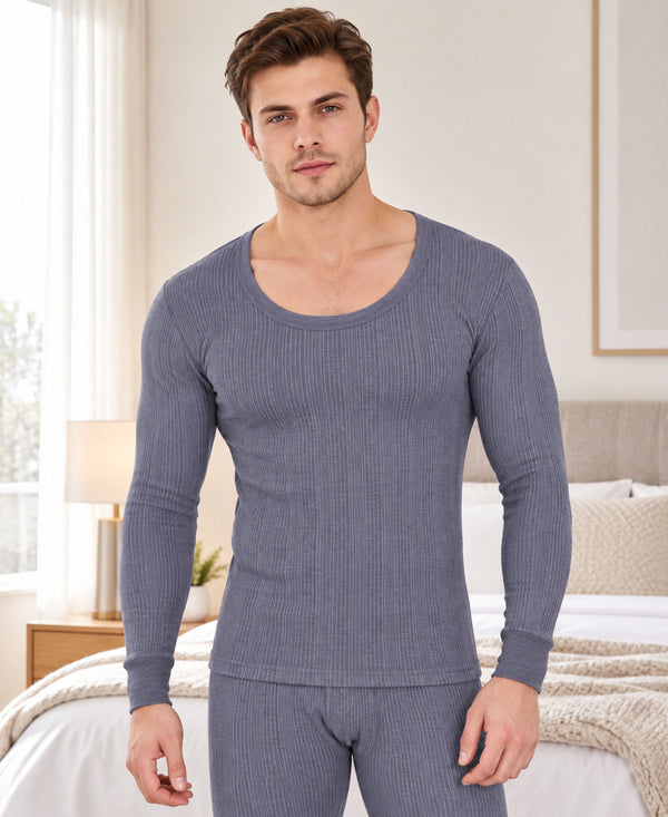 T.T. Men'S Hotpot Elite Premium Thermal Top|Cotton Polyfill Sandwich Technology Fabric|Full Sleeve|Round Neck|Super Warm Winter Innerwear|Pack Of 3|Grey Melange,Navy,Black