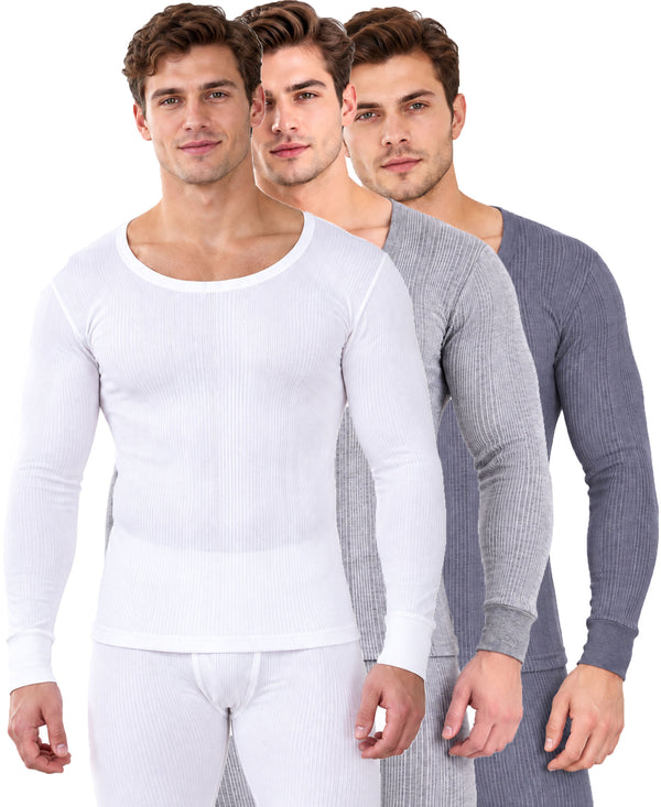 T.T. Men'S Hotpot Elite Premium Thermal Top|Cotton Polyfill Sandwich Technology Fabric|Full Sleeve|Round Neck|Super Warm Winter Innerwear|Pack Of 3|White,Grey Melange,Navy