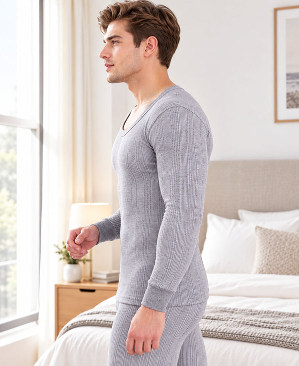 T.T. Men'S Hotpot Elite Premium Thermal Top|Cotton Polyfill Sandwich Technology Fabric|Full Sleeve|Round Neck|Super Warm Winter Innerwear|Pack Of 3|White,Grey Melange,Navy