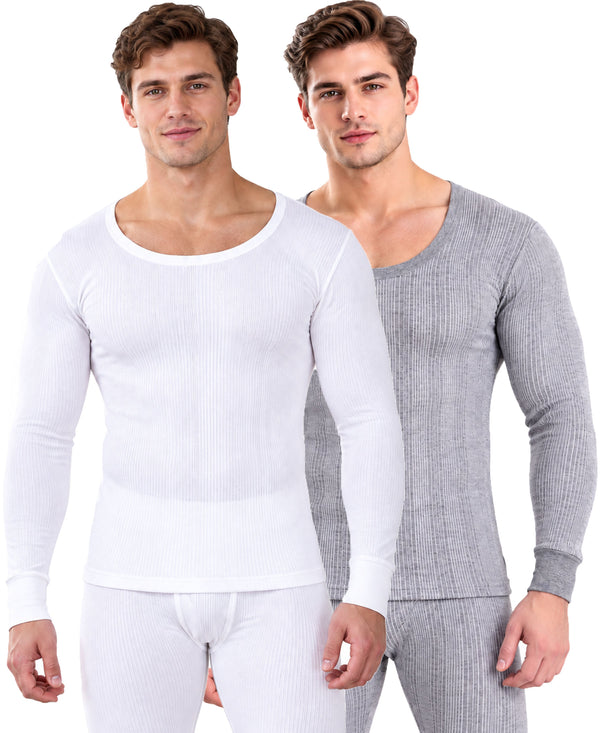 T.T. Men'S Hotpot Elite Premium Thermal Top|Cotton Polyfill Sandwich Technology Fabric|Full Sleeve|Round Neck|Super Warm Winter Innerwear|Pack Of 2|White,Grey Melange