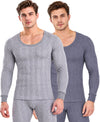 T.T. Men'S Hotpot Elite Premium Thermal Top|Cotton Polyfill Sandwich Technology Fabric|Full Sleeve|Round Neck|Super Warm Winter Innerwear|Pack Of 2|Grey Melange,Navy