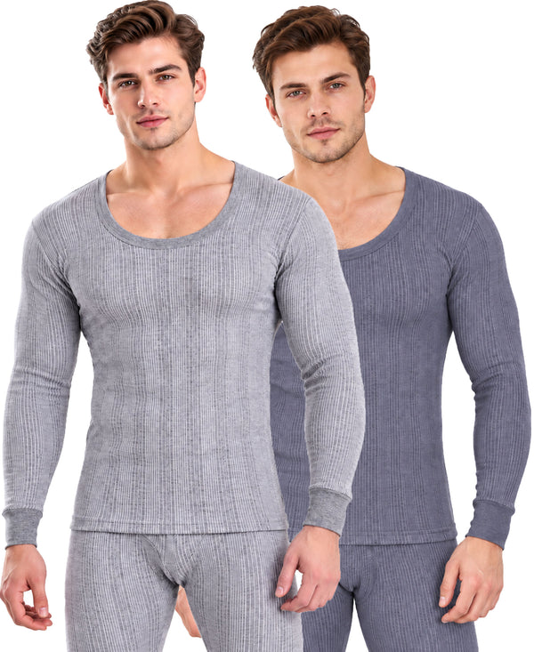 T.T. Men'S Hotpot Elite Premium Thermal Top|Cotton Polyfill Sandwich Technology Fabric|Full Sleeve|Round Neck|Super Warm Winter Innerwear|Pack Of 2|Grey Melange,Navy