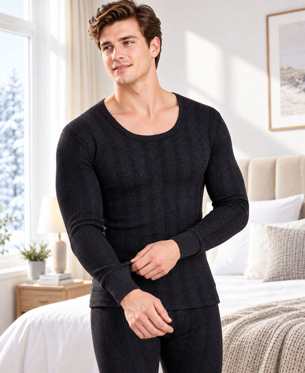 T.T. Men'S Hotpot Elite Premium Thermal Top|Cotton Polyfill Sandwich Technology Fabric|Full Sleeve|Round Neck|Super Warm Winter Innerwear|Pack Of 2|Navy,Black