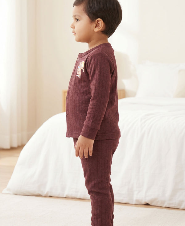 T.T. Unisex Baby Suit For Boys & Girls|Full Sleeve Button-Front Thermal Set|Soft & Comfortable Super Warm Kids Wear|Pack Of 2|Brown,Anthra