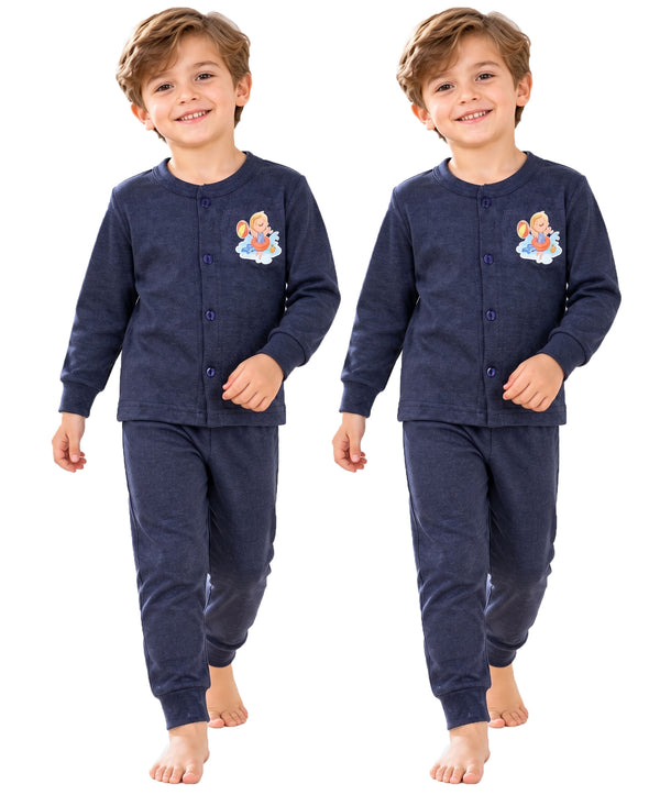 T.T. Unisex Baby Suit For Boys & Girls|Full Sleeve Button-Front Thermal Set|Soft & Comfortable Super Warm Kids Wear|Pack Of 2|Blue
