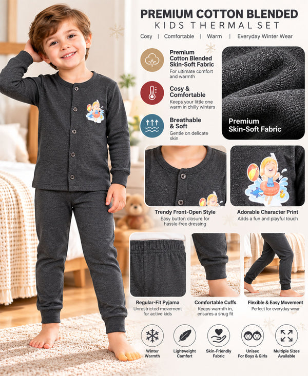 T.T. Unisex Baby Suit For Boys & Girls|Full Sleeve Button-Front Thermal Set|Soft & Comfortable Super Warm Kids Wear|Pack Of 2|Anthra