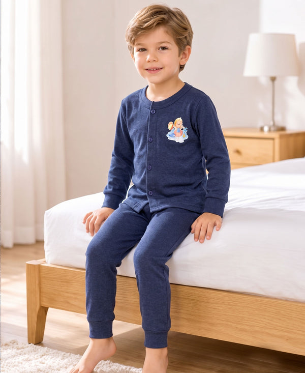 T.T. Unisex Baby Suit For Boys & Girls|Full Sleeve Button-Front Thermal Set|Soft & Comfortable Super Warm Kids Wear|Pack Of 2|Blue
