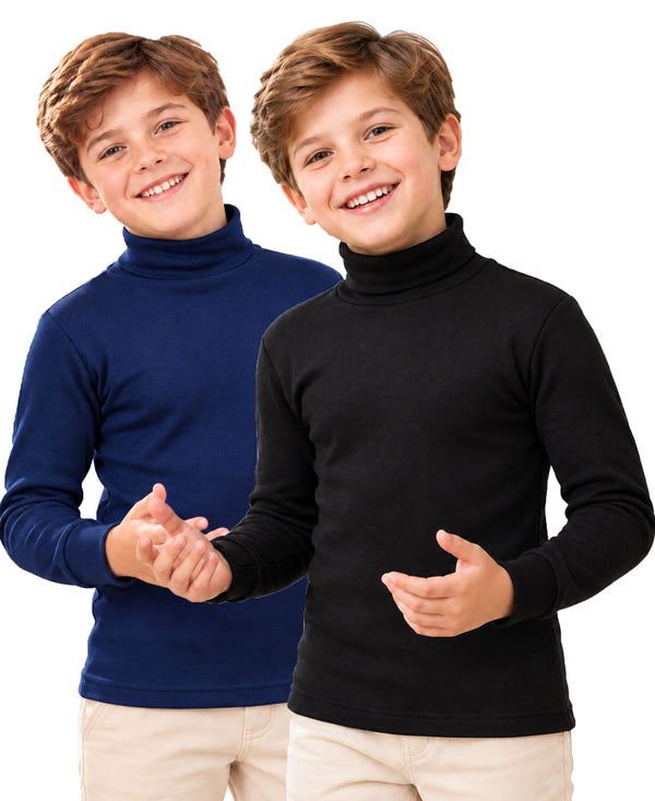 T.T. Boys & Girls |Slim Fit| Cotton Fleece |Full Sleeves|High Neck|Trendy Winter Wear|Dyed Top Pack Of 2-Black-Blue