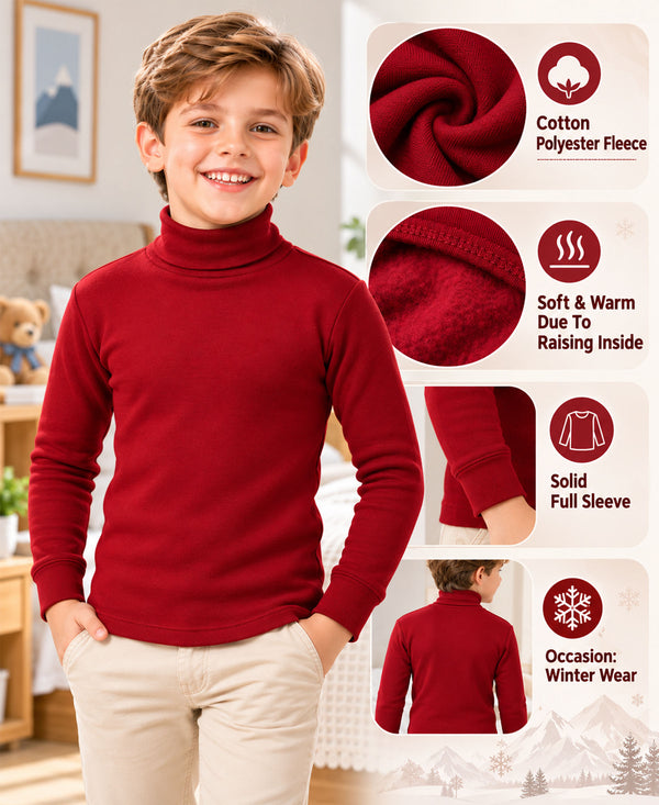 T.T. Boys & Girls |Slim Fit| Cotton Fleece |Full Sleeves|High Neck|Trendy Winter Wear|Dyed Top Pack Of 2-Red