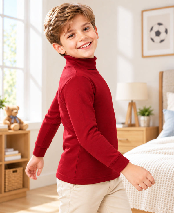 T.T. Boys & Girls |Slim Fit| Cotton Fleece |Full Sleeves|High Neck|Trendy Winter Wear|Dyed Top Pack Of 2-Red