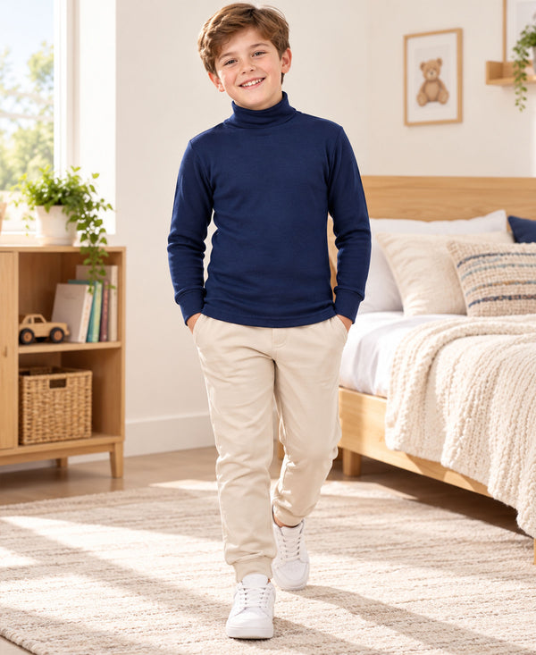 T.T. Boys & Girls |Slim Fit| Cotton Fleece |Full Sleeves|High Neck|Trendy Winter Wear|Dyed Top Pack Of 2-Blue