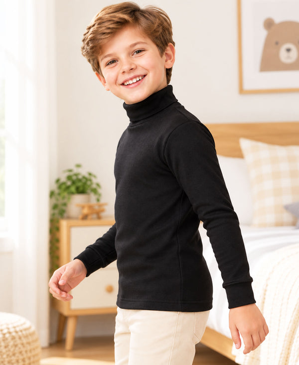 T.T. Boys & Girls |Slim Fit| Cotton Fleece |Full Sleeves|High Neck|Trendy Winter Wear|Dyed Top -Black