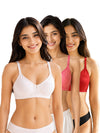 T.T. Women Desire Bra With Extra Strips PO3 White,Red,Pink