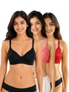 T.T. Women Desire Bra With Extra Strips PO3 Black,Red,Pink