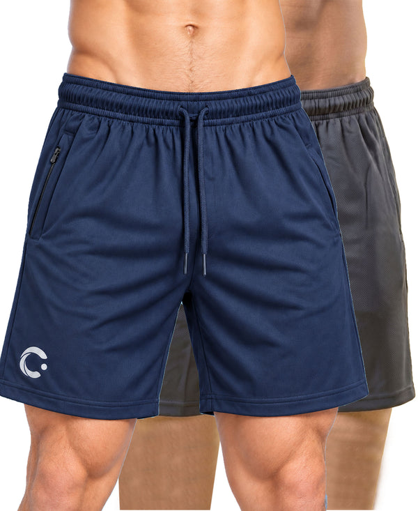 T.T. Men|Dri Fit Sports Short|Regular Fit|Side Pocket|Ideal For Gym, Sports & Daily Wear|Pack Of 2-Navy,Grey