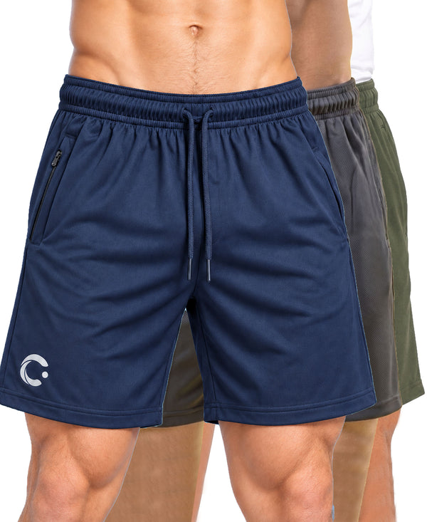 T.T. Men|Dri Fit Sports Short|Regular Fit|Side Pocket|Ideal For Gym, Sports & Daily Wear|Pack Of 3-Navy,Grey,Olive