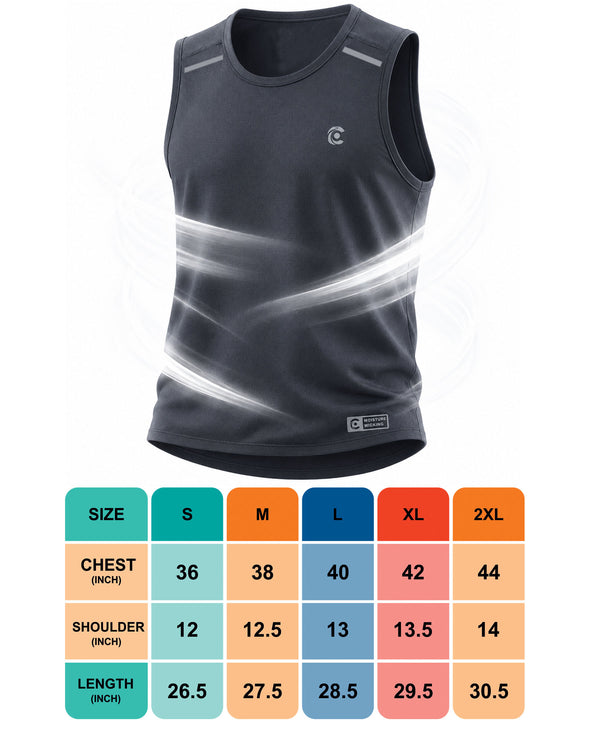 T.T. Men Active-Dry Polyester Fooball-Knit Fabric| Round Neck | Sleeveless | Sweat-Wicking Gym & Active Wear TeesDark Grey