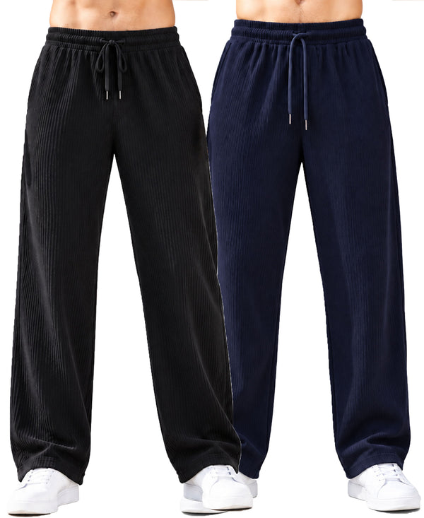 T.T.Men PO2 Premium Cord-Knit Wide-Leg Track Pant -Black,Navy