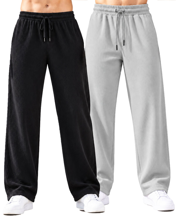 T.T.Men PO2 Premium Cord-Knit Wide-Leg Track Pant -Black,Cream
