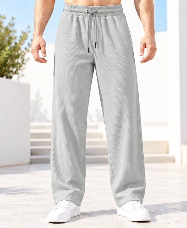 T.T.Men PO3 Premium Cord-Knit Wide-Leg Track Pant-Navy,Cream,White