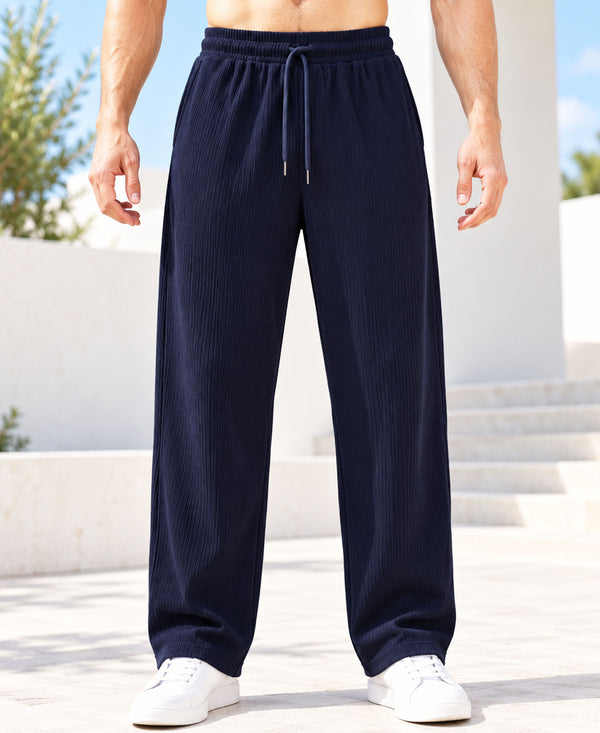 T.T.Men PO2 Premium Cord-Knit Wide-Leg Track Pant -Wine,Navy