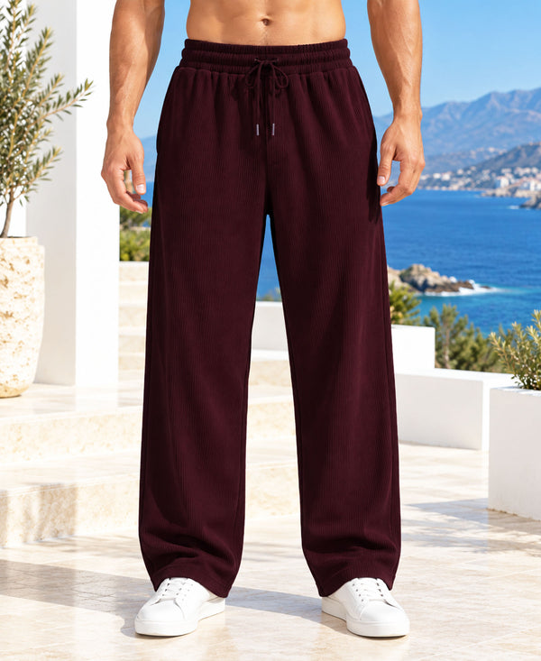 T.T.Men PO2 Premium Cord-Knit Wide-Leg Track Pant -Wine,Navy