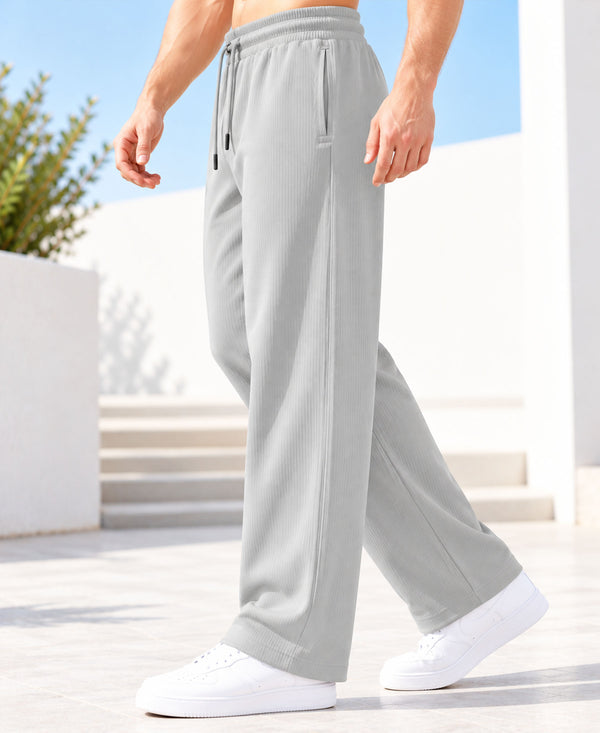 T.T.Men PO2 Premium Cord-Knit Wide-Leg Track Pant -Wine,Cream