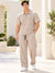 T.T. Men Poly Jacquard Co-Ord Set |Relaxed Fit| Half-Zip Collar T-Shirt And Wide-Leg Track Pants | Short Sleeve Top | Drawstring Waist -Peach