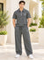 T.T. Men Poly Jacquard Co-Ord Set |Relaxed Fit| Half-Zip Collar T-Shirt And Wide-Leg Track Pants | Short Sleeve Top | Drawstring Waist -Grey