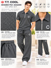 T.T. Men Poly Jacquard Co-Ord Set |Relaxed Fit| Half-Zip Collar T-Shirt And Wide-Leg Track Pants | Short Sleeve Top | Drawstring Waist -Grey